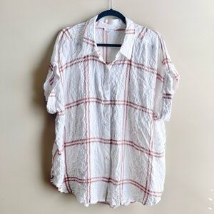 Jane + Delancey White and Tan Windowpane Plaid Button-Up Shirt